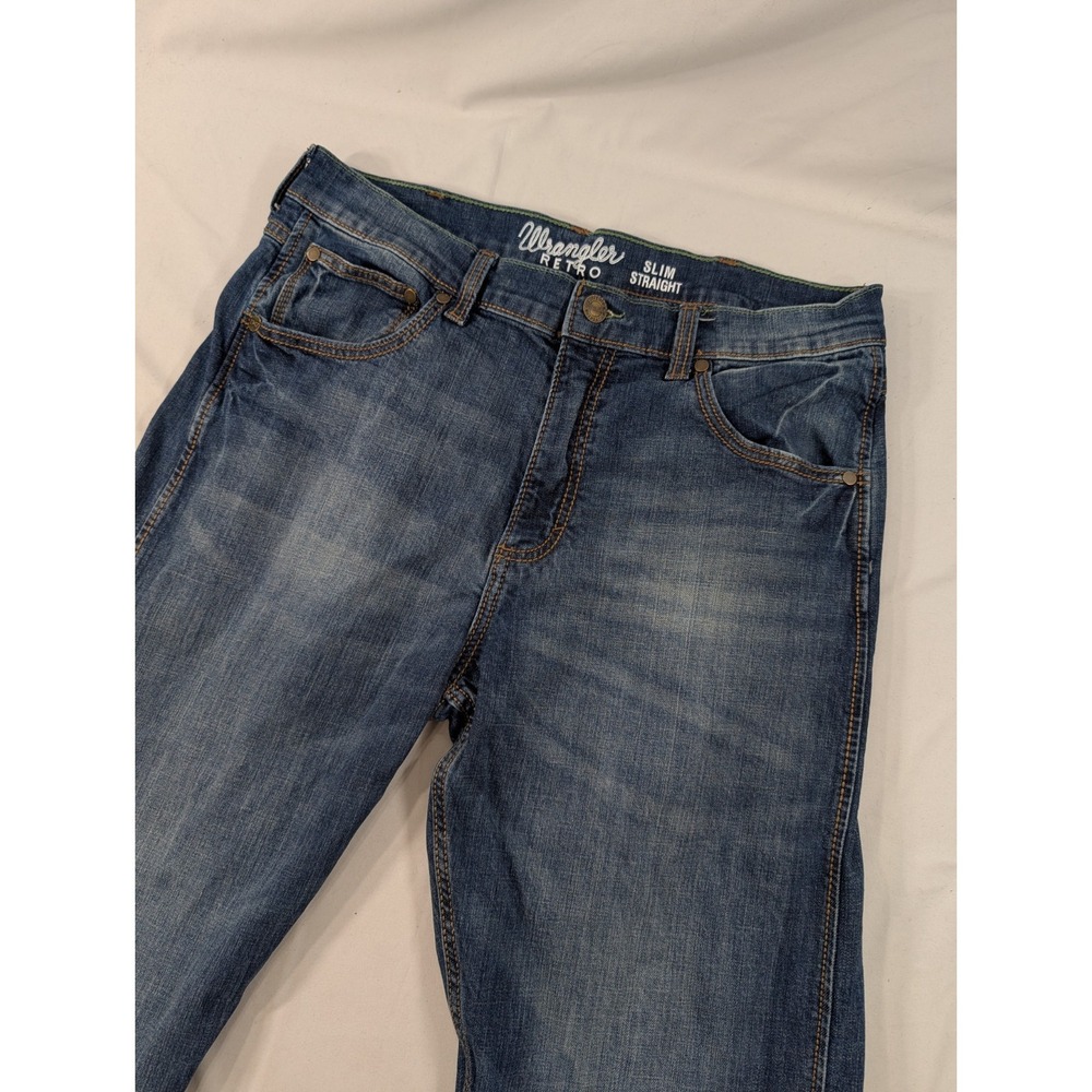 Wrangler Retro 34x38 Cowboy Slim Straight Fit Mid Rise Denim Dark Blue Wash